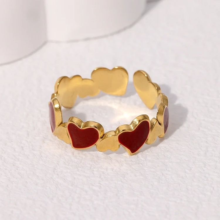 Heart Beat Enamel Ring – Gold & Wine Red