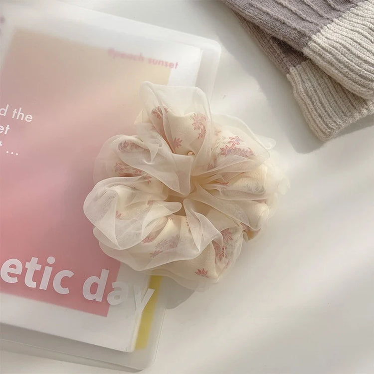 Breezie Mesh Puff Hair Rope – Beige (Large – 11cm)