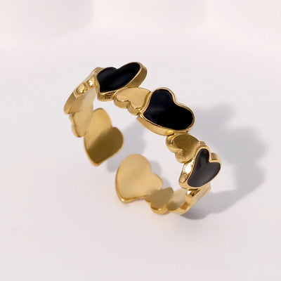 Heart Beat Enamel Ring – Gold & Black