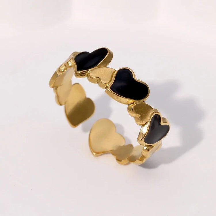 Heart Beat Enamel Ring – Gold & Black